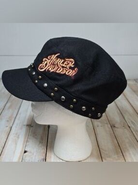 Harley-Davidson Women’s Cotton Black Silver Gold Stud Cap Hat Embroidered Logo M
